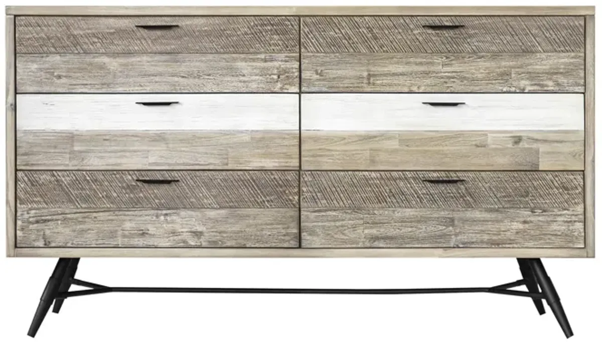 Bridges 6 Drawer Dresser in Two Tone Acacia Wood