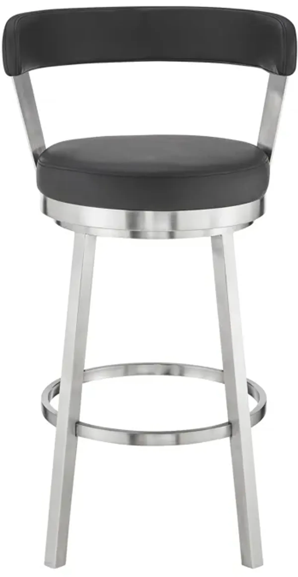 Bryant 30" Bar Height Swivel Bar Stool in Brushed Stainless Steel Finish and Black Faux Leather