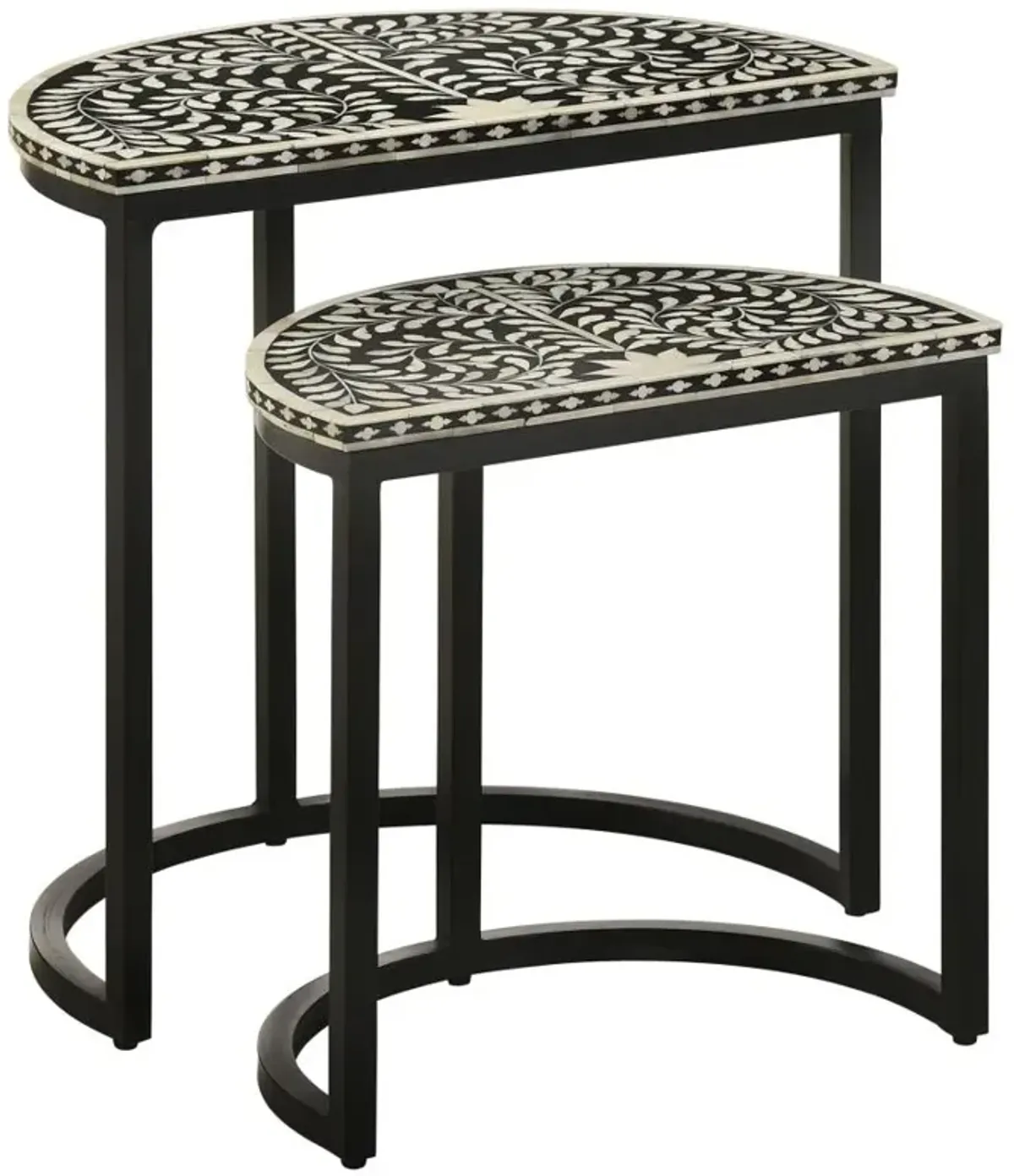 Zakiya 2-piece Demilune Nesting Table Black and White