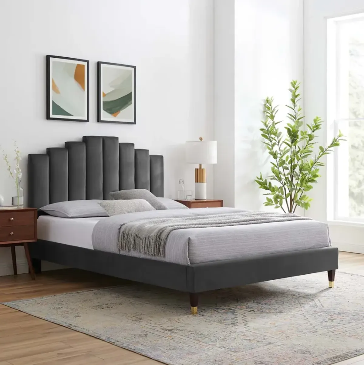 Elise Queen Performance Velvet Platform Bed