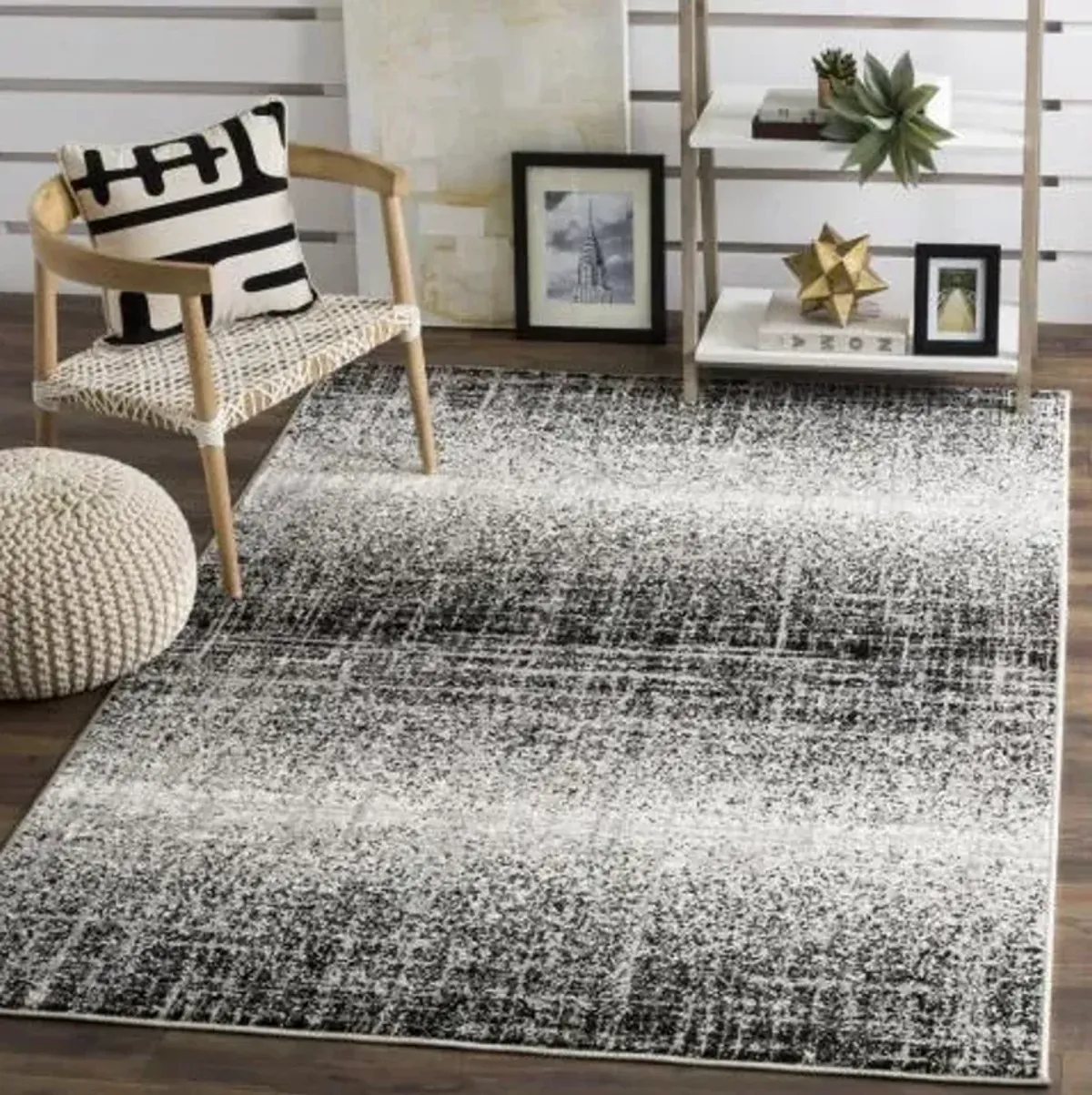 Adirondack Contemporary Silver / Black 2'-6" X 18' Powerloomed Rug