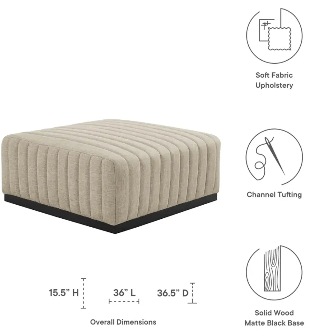 Conjure Channel Tufted Upholstered Fabric Ottoman