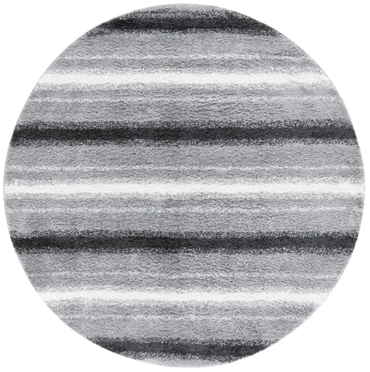 BORDER & STRIPE SHAG 252 Grey 6'-7' X 6'-7' Round Round Rug