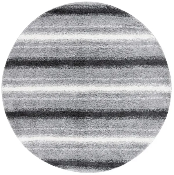 BORDER & STRIPE SHAG 252 Grey 6'-7' X 6'-7' Round Round Rug