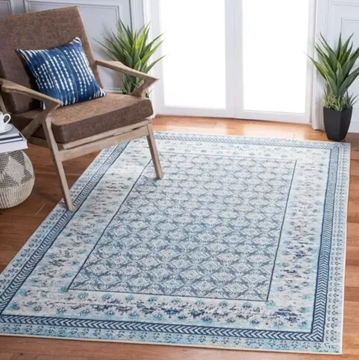 Brentwood 899 Ivory / Aqua 9' X 12' Large Rectangle Powerloomed Rug