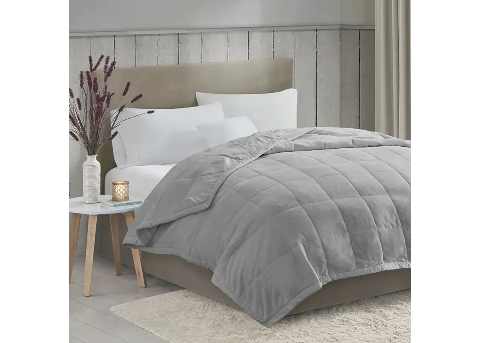 Madison Park Coleman Grey Reversible HeiQ Smart Temperature Down Alternative Blanket