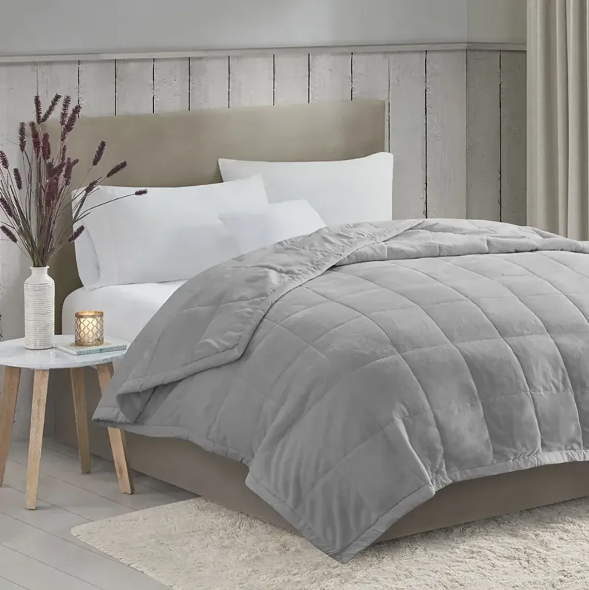 Madison Park Coleman Grey Reversible HeiQ Smart Temperature Down Alternative Blanket