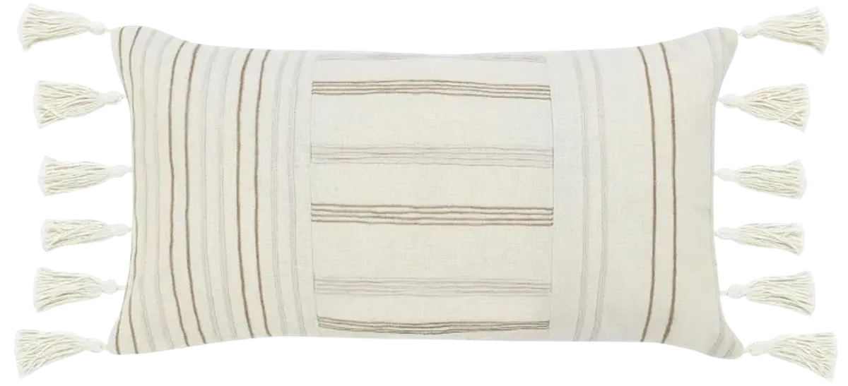 Apana 14"x26" Linen Embroidered Throw Pillow, Beige