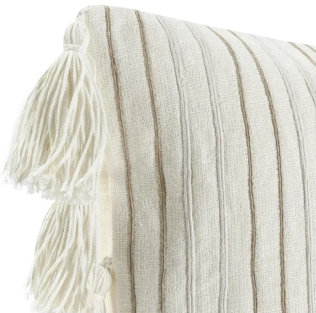 Apana 14"x26" Linen Embroidered Throw Pillow, Beige