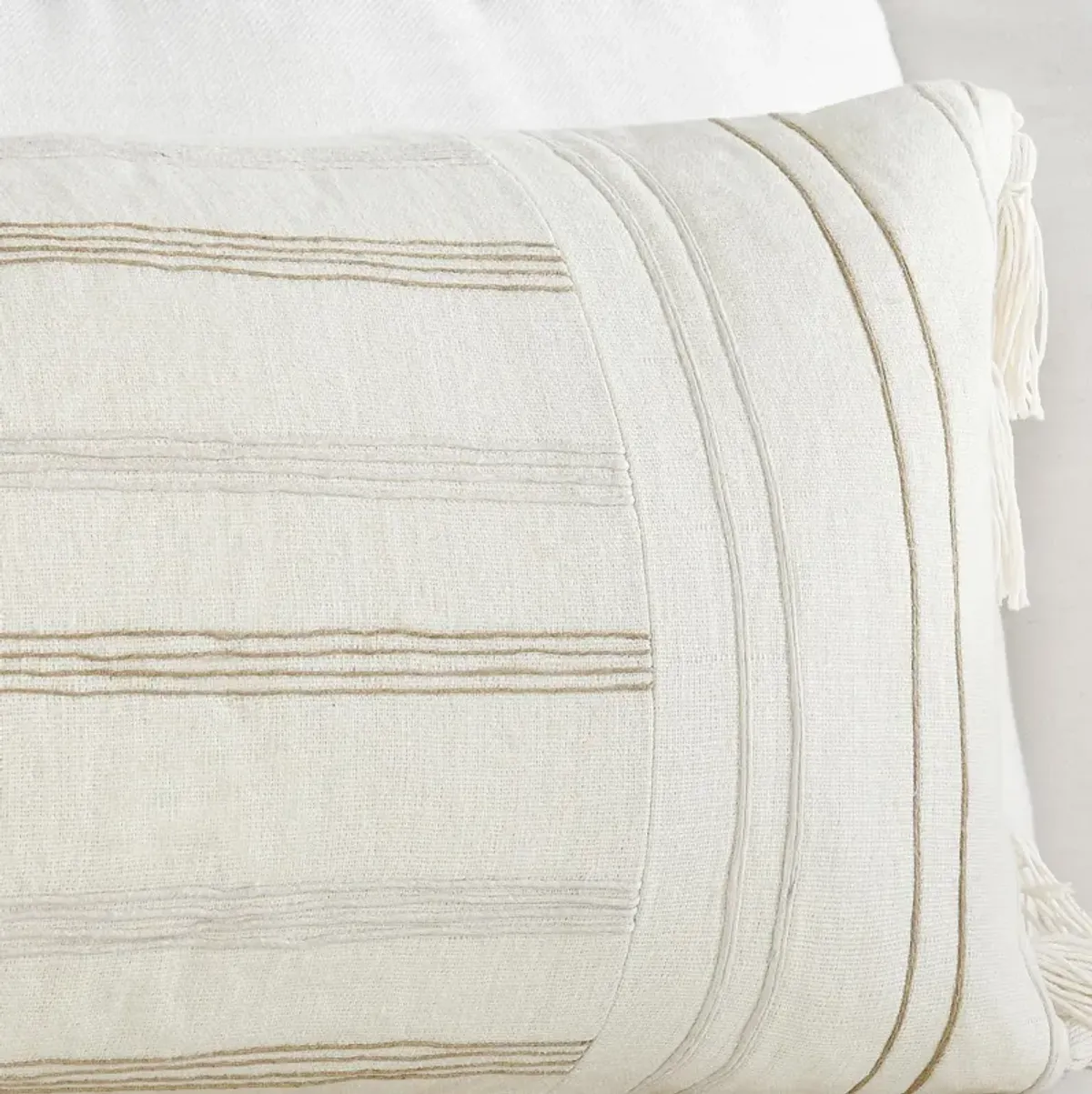 Apana 14"x26" Linen Embroidered Throw Pillow, Beige