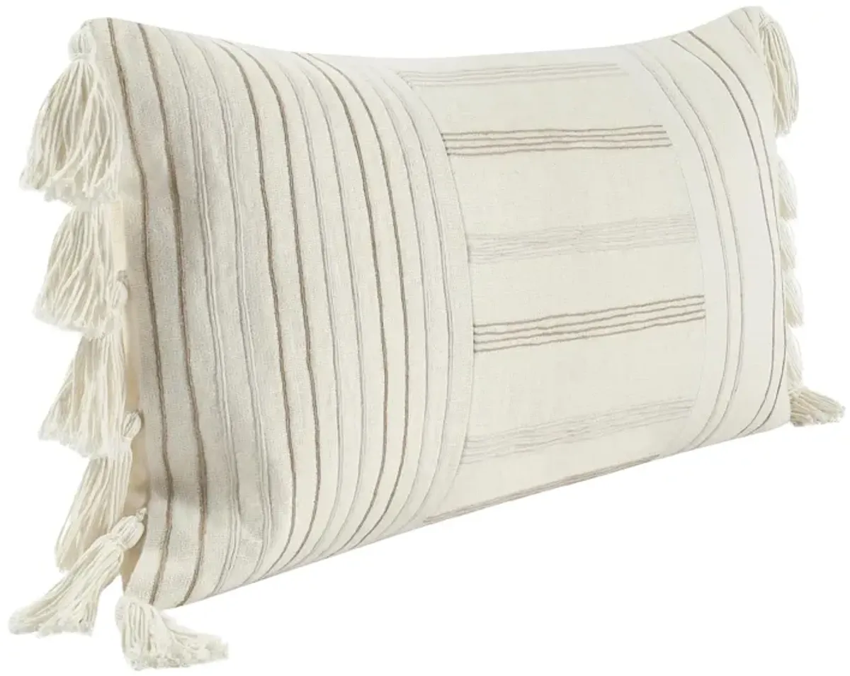 Apana 14"x26" Linen Embroidered Throw Pillow, Beige