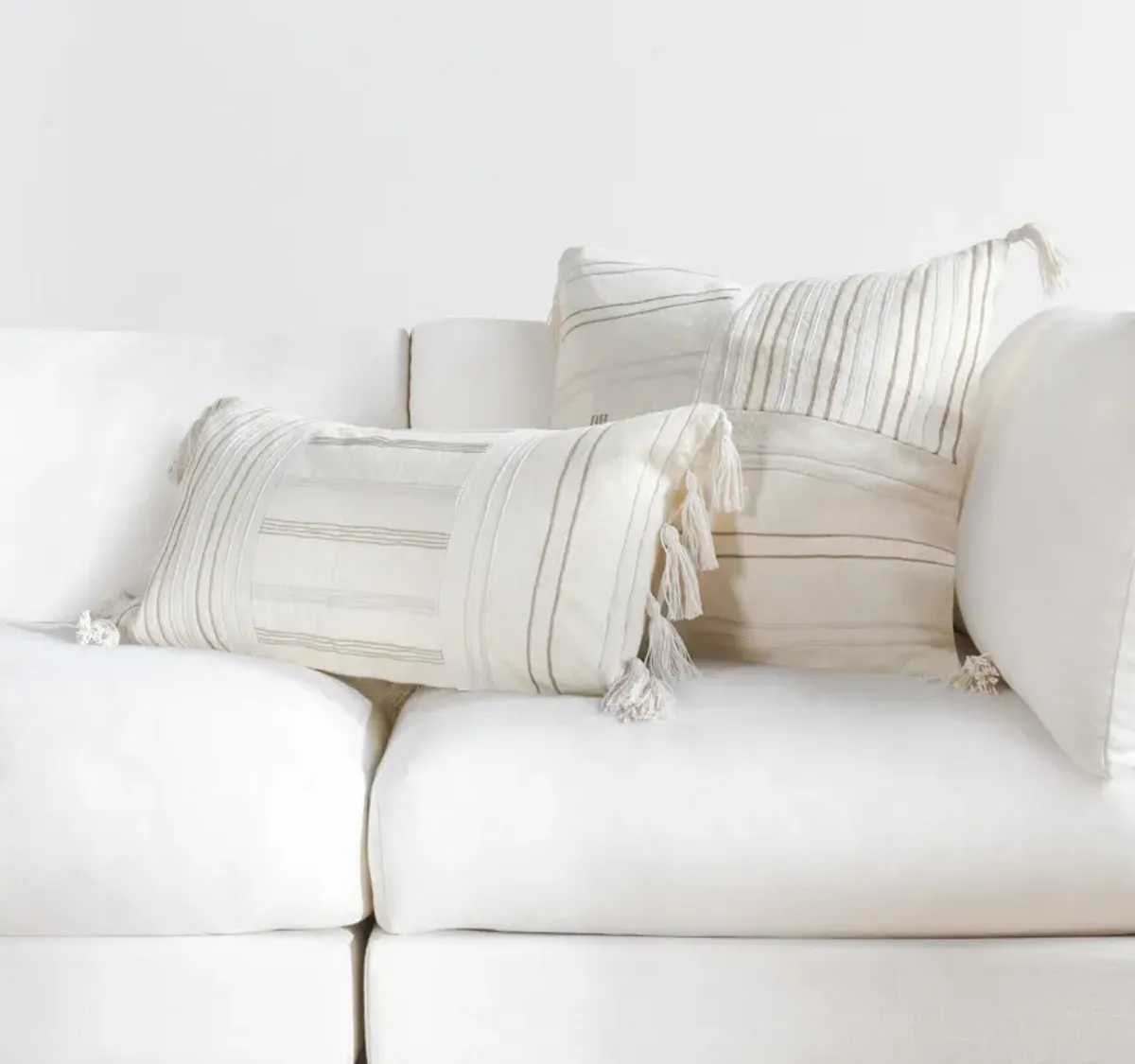 Apana 14"x26" Linen Embroidered Throw Pillow, Beige