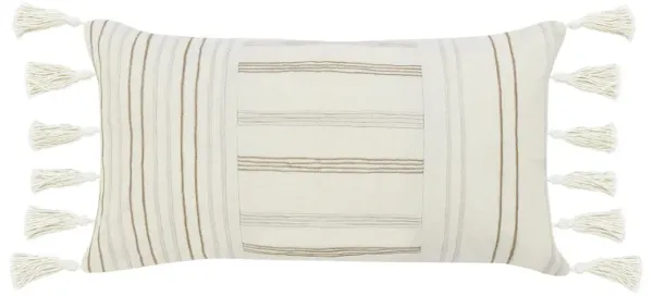 Apana 14"x26" Linen Embroidered Throw Pillow, Beige