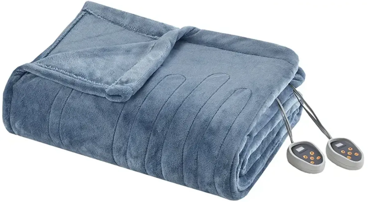 Beautyrest Heated Plush Sapphire Blue Blanket