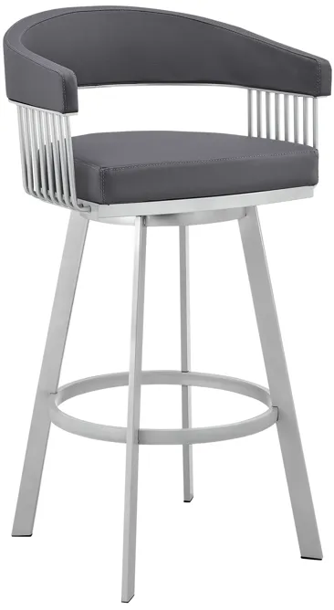 Bronson 25" Slate Grey Faux Leather and Silver Metal Bar Stool