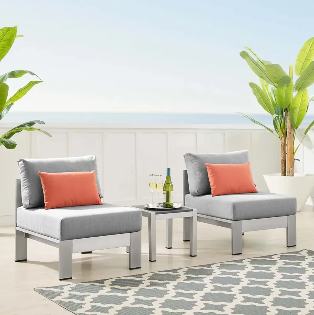 Shore Sunbrella® Fabric Outdoor Patio Aluminum 3 Piece Set