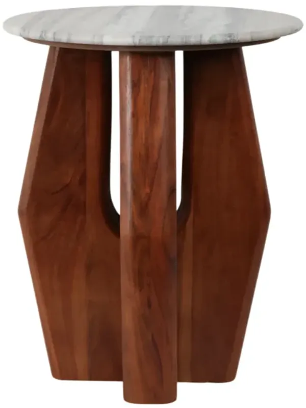 20" Curved Legs Accent Table Marble Top, Brown