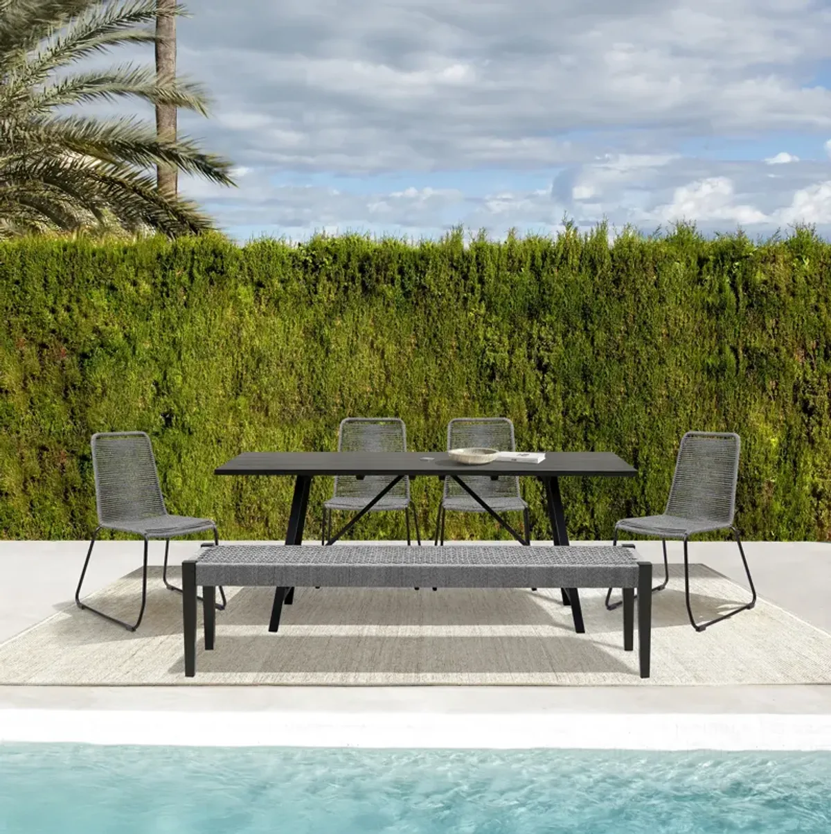 Koala Shasta and Camino 6 Piece Outdoor Dining Set in Dark Eucalyptus Wood with Gray Rope