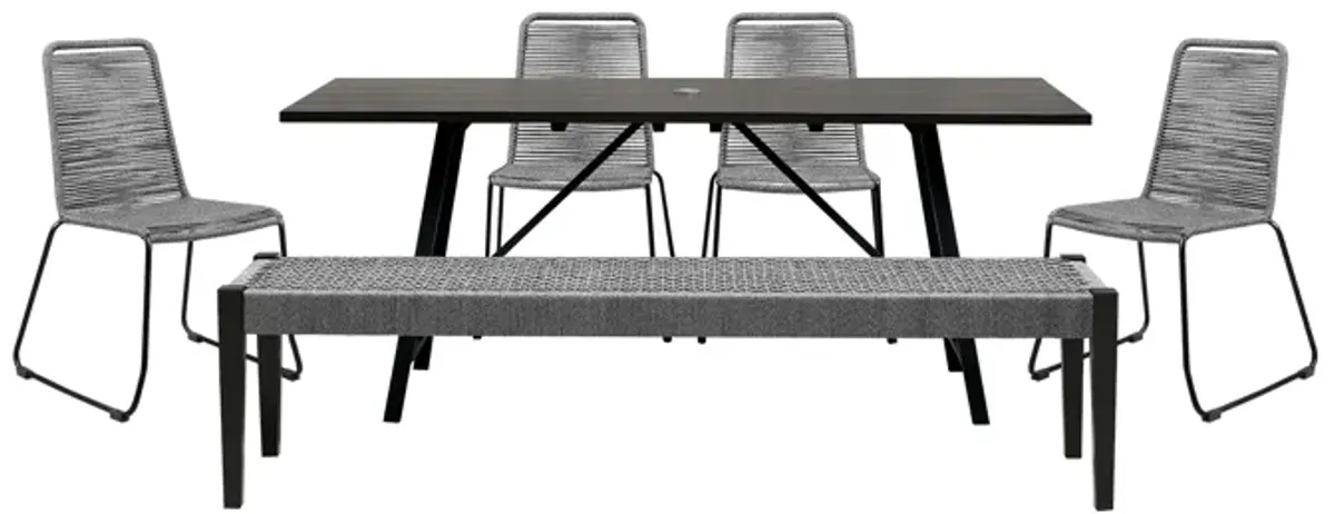 Koala Shasta and Camino 6 Piece Outdoor Dining Set in Dark Eucalyptus Wood with Gray Rope