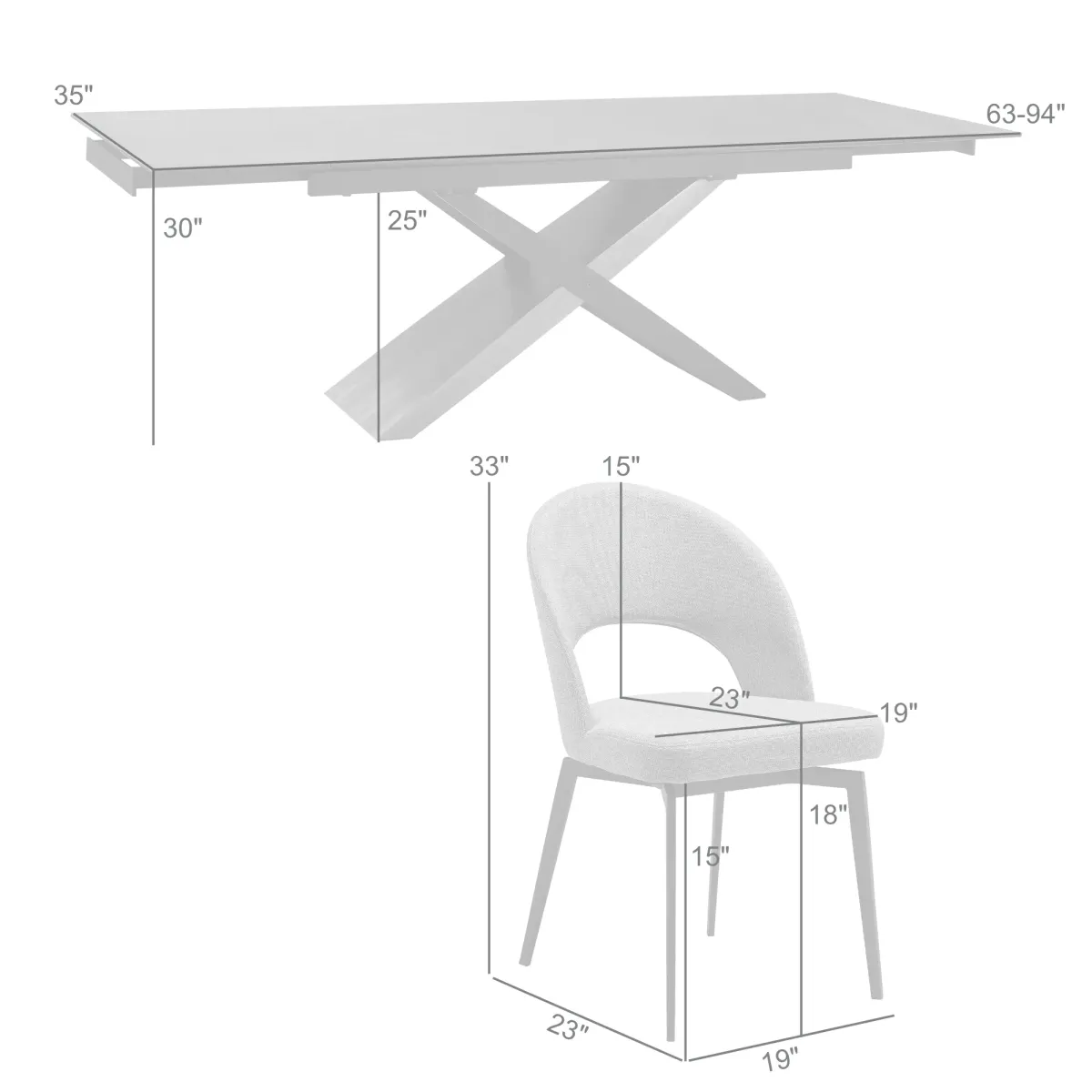 Milena Lucia 7 Piece Extendable Dining Set with Gray Fabric Chairs