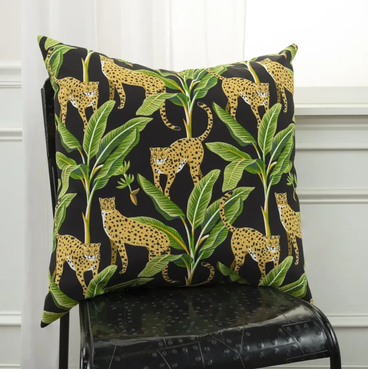 Indoor/Outdoor Leopard Black Pillow