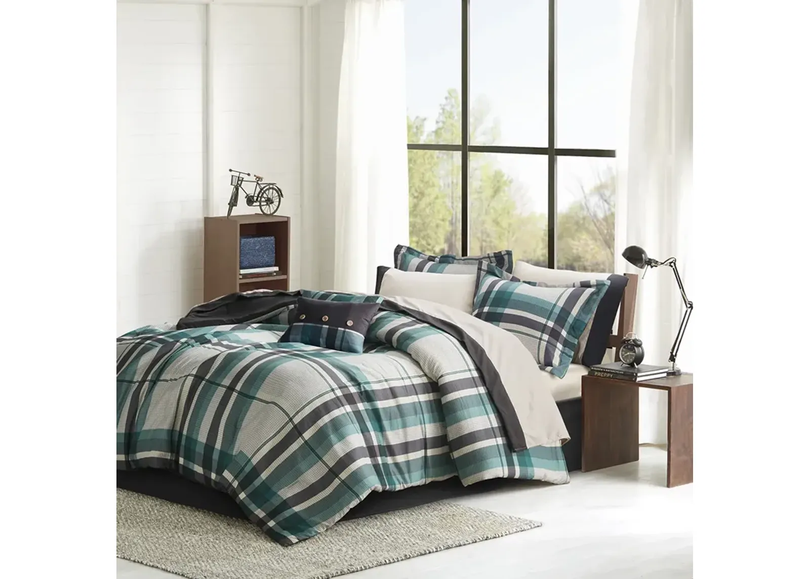 Plaid Comforter Set with Bed Sheets