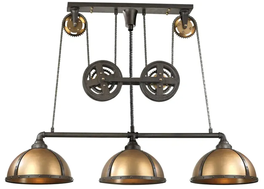 Torque 62" Wide 3-Light Linear Chandelier - Vintage Brass