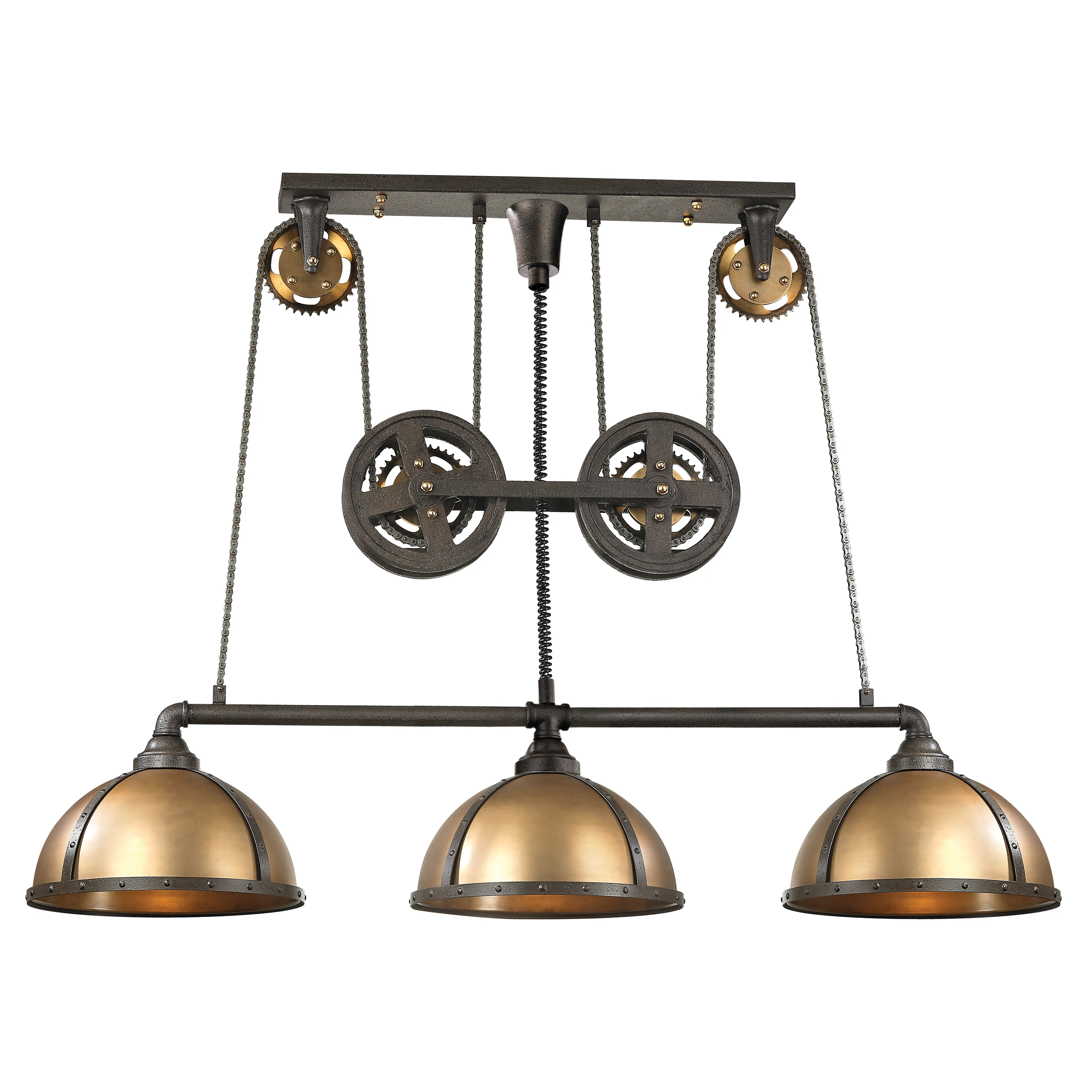 Torque 62" Wide 3-Light Linear Chandelier - Vintage Brass