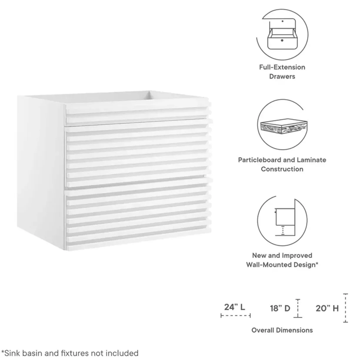 Render 24" Wall-Mount Bathroom Vanity Cabinet (Sink Basin Not Included)