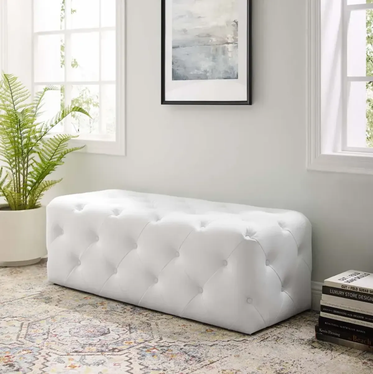 Amour 48" Tufted Button Entryway Faux Leather Bench