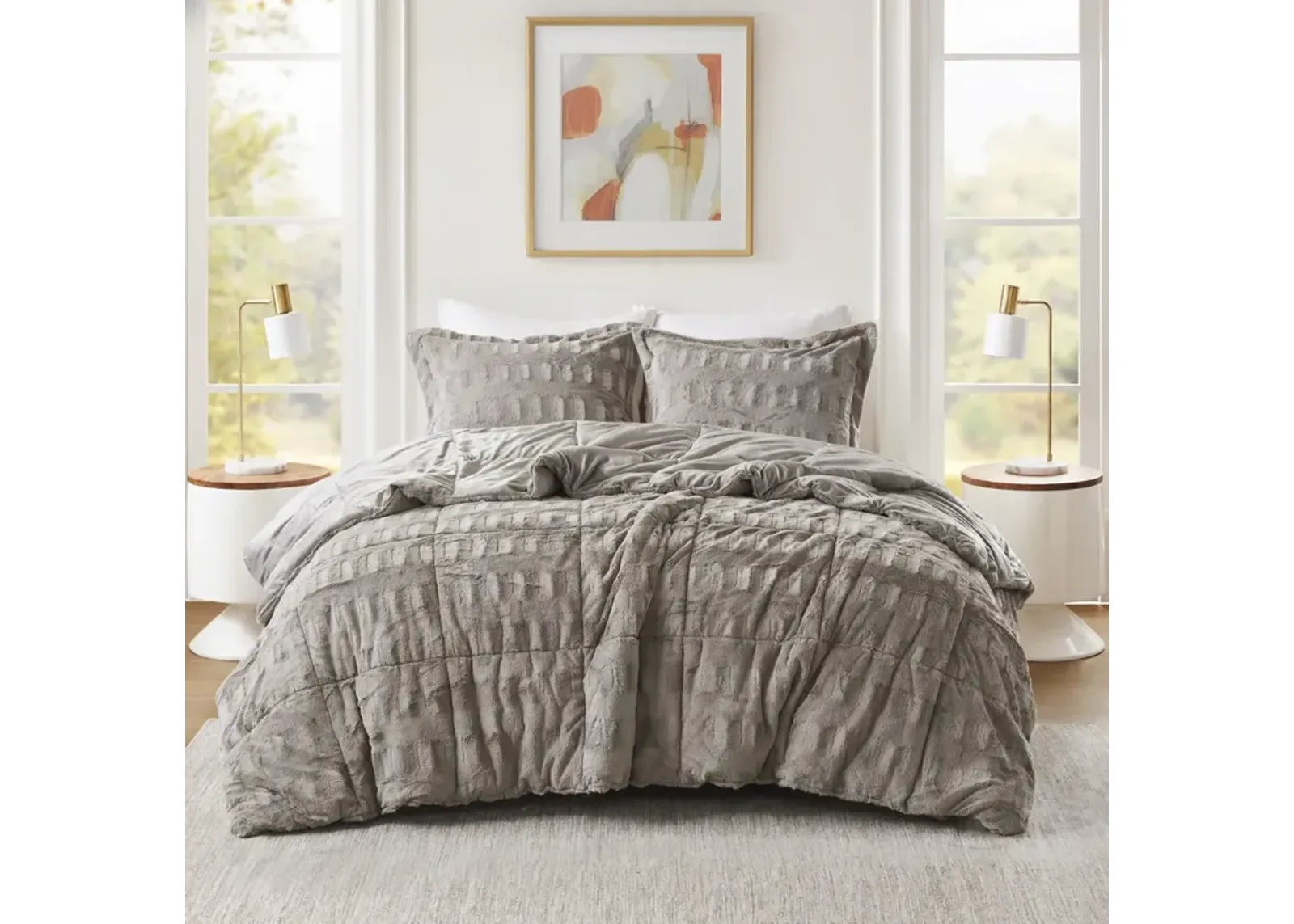 Solid Faux Fur Comforter Mini Set