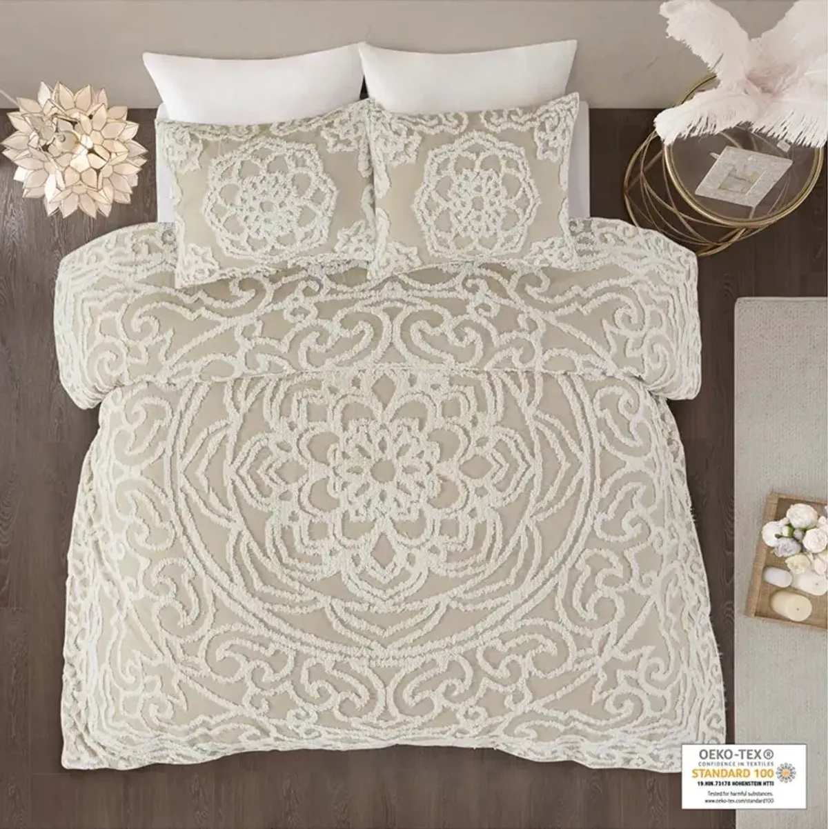 Madison Park Laetitia Taupe 3 piece Tufted Cotton duvet cover set