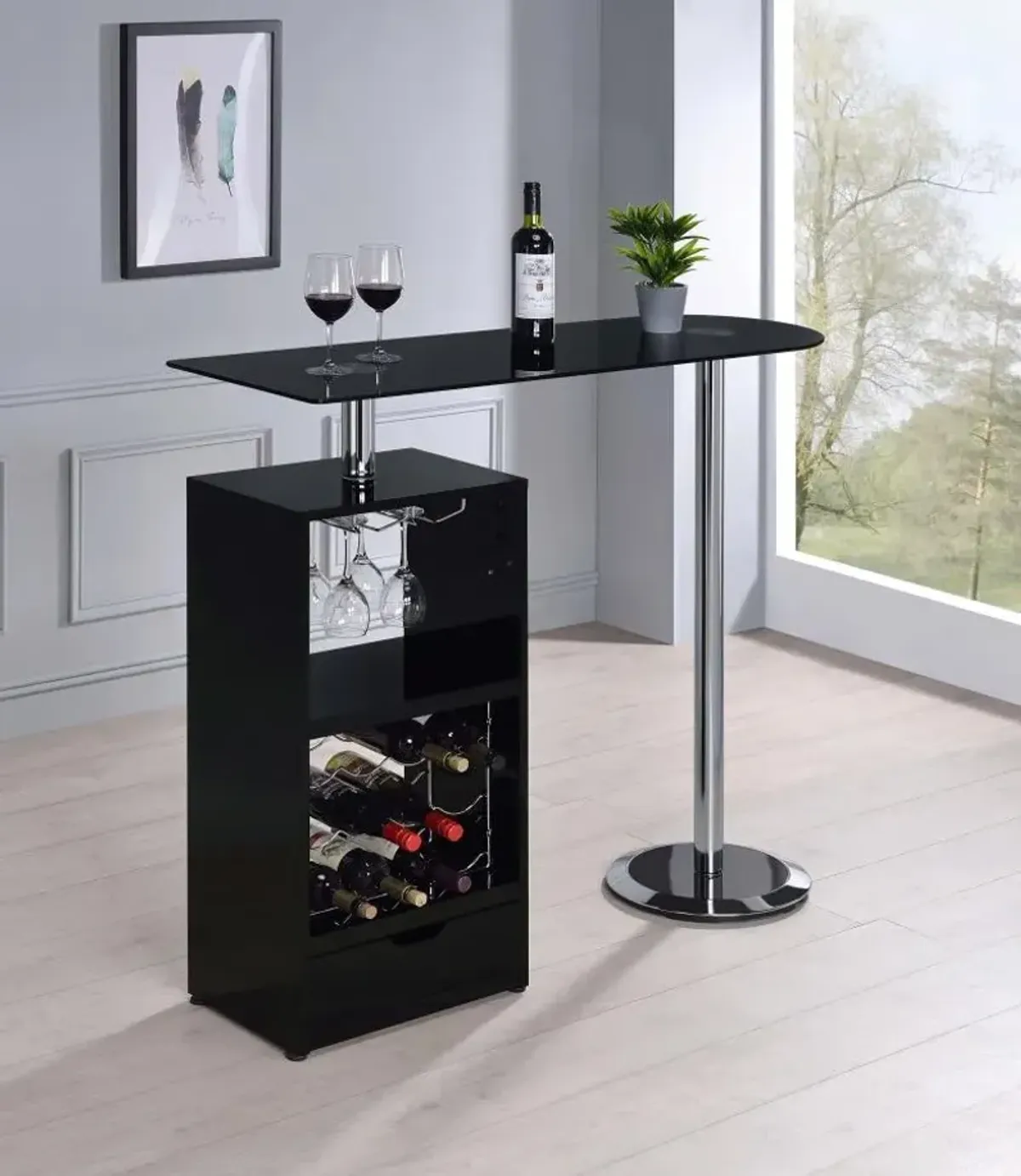 Koufax 1-drawer Bar Table Glossy Black