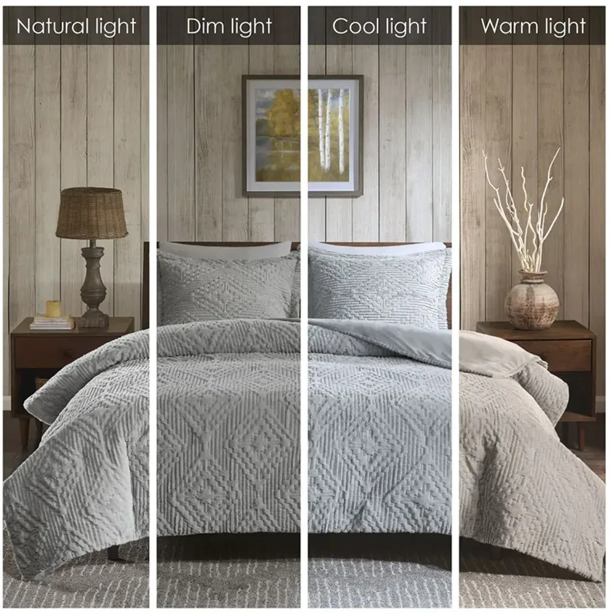 Woolrich Teton Grey Embroidered Plush Quilt Set