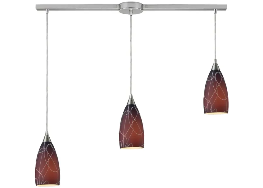 ABSTRACTION 3LT LINEAR BROWN PENDANT IN SATIN NICKEL