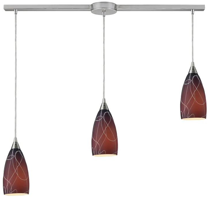 ABSTRACTION 3LT LINEAR BROWN PENDANT IN SATIN NICKEL