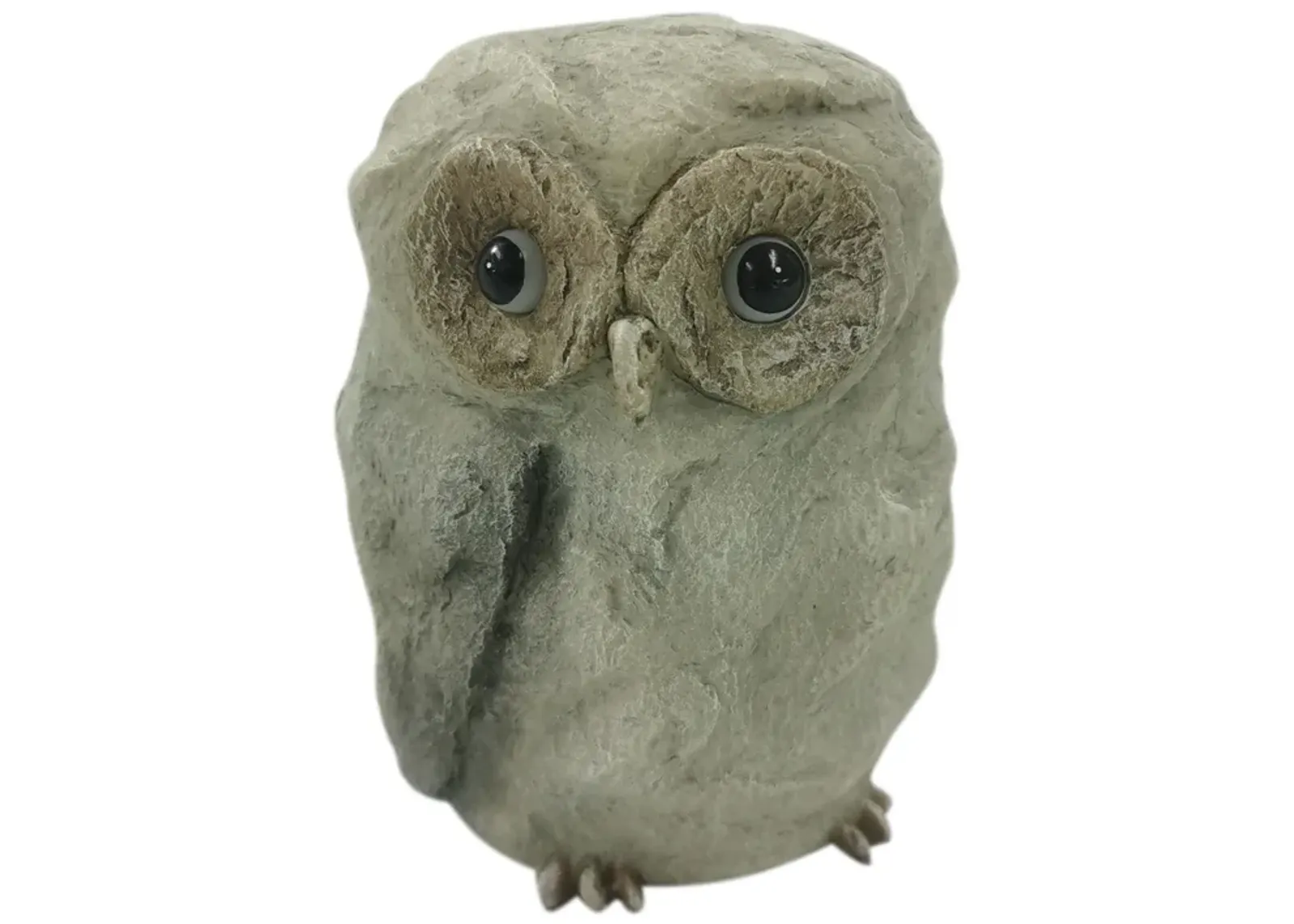 9" Faux Rock Owl With Solar Eyes, Grey