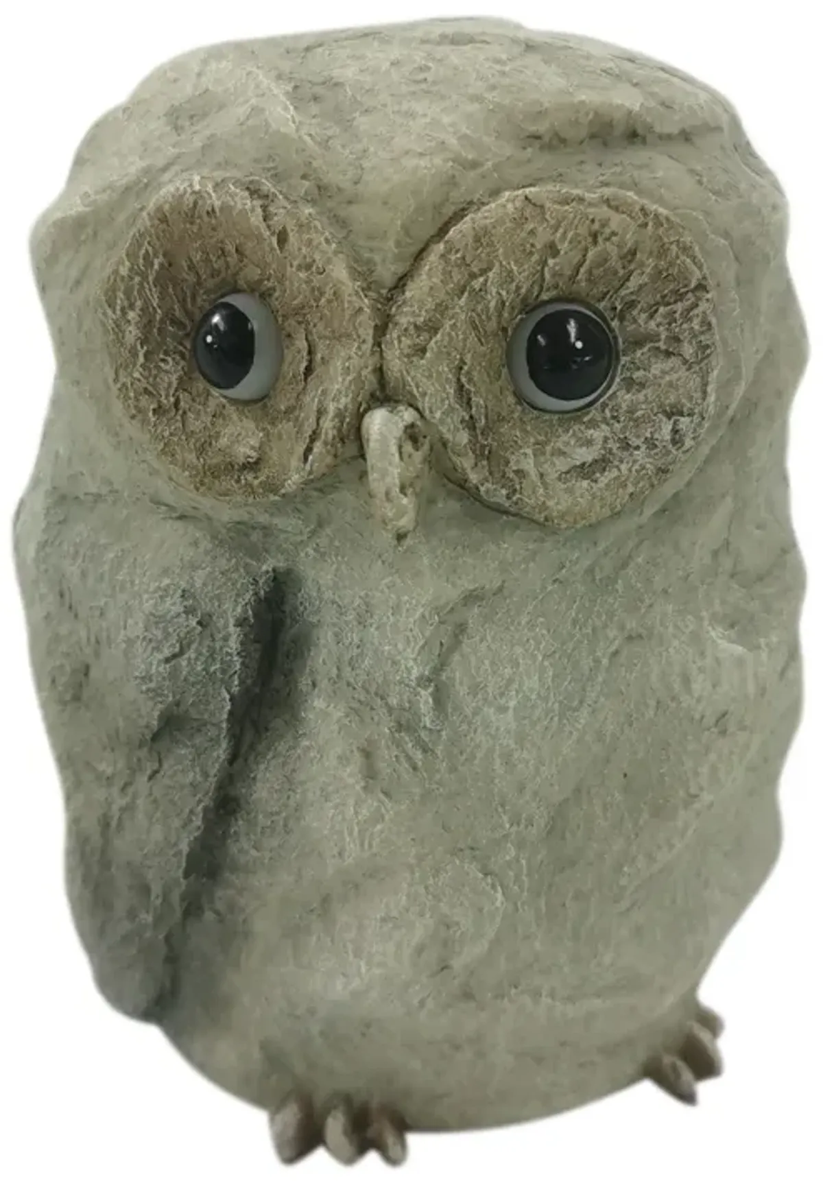 9" Faux Rock Owl With Solar Eyes, Grey