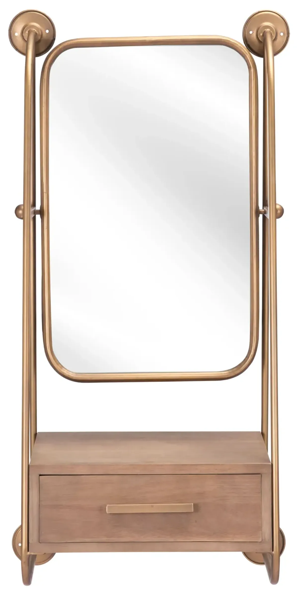 Peralta Mirror Shelf Brass & Brown