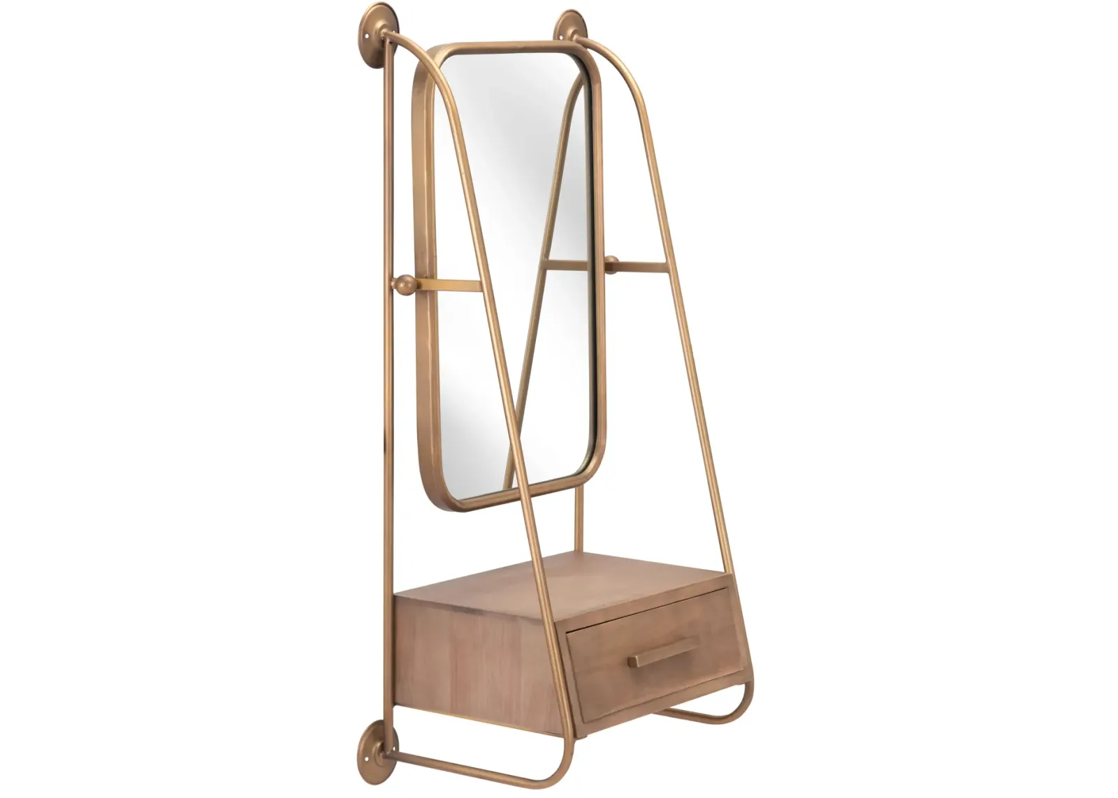 Peralta Mirror Shelf Brass & Brown