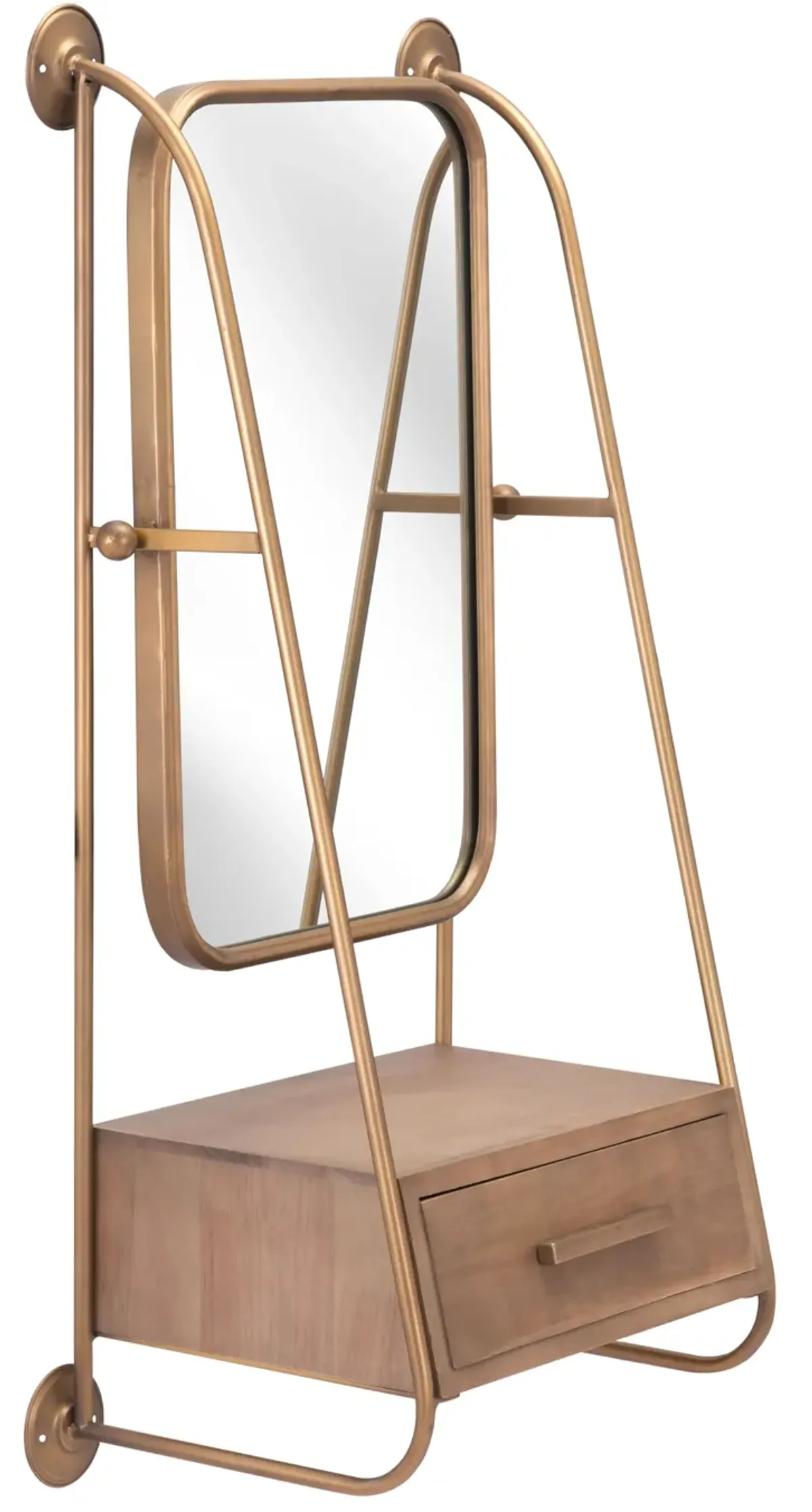 Peralta Mirror Shelf Brass & Brown