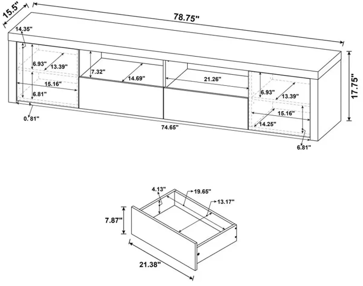 Jude 2-door 79" TV Stand With Drawers White High Gloss