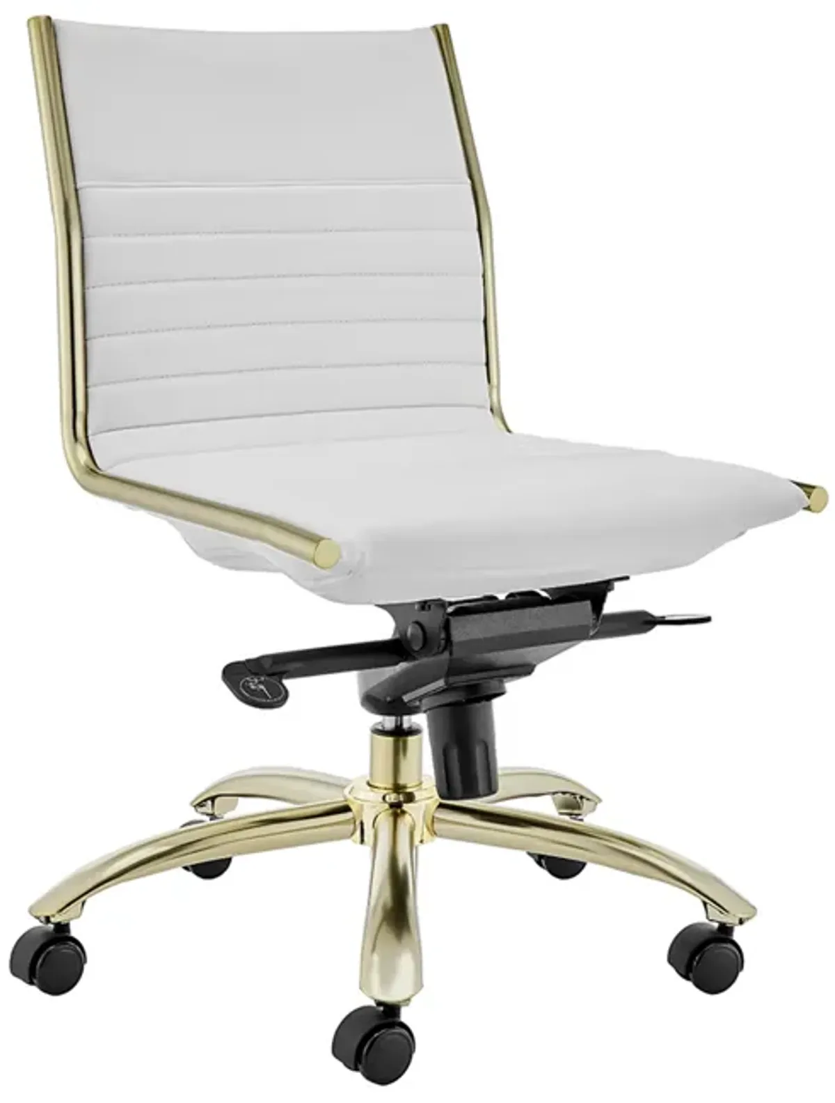 Dirk Low Back Office Chair w/o Armrests in White with Matte Brushed Gold Base