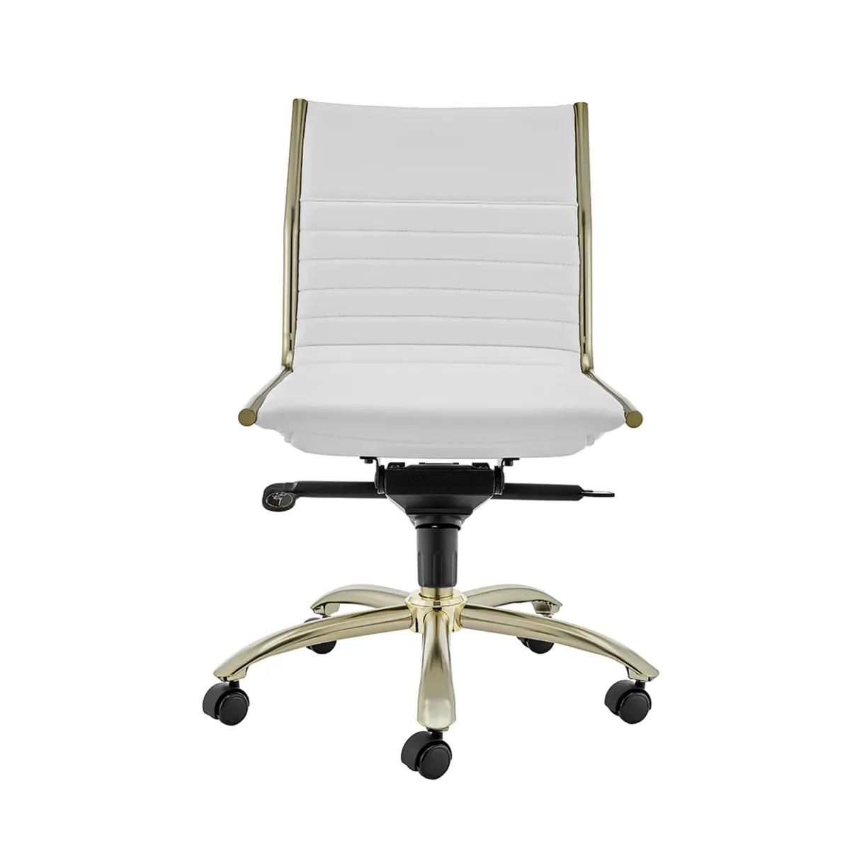 Dirk Low Back Office Chair w/o Armrests in White with Matte Brushed Gold Base