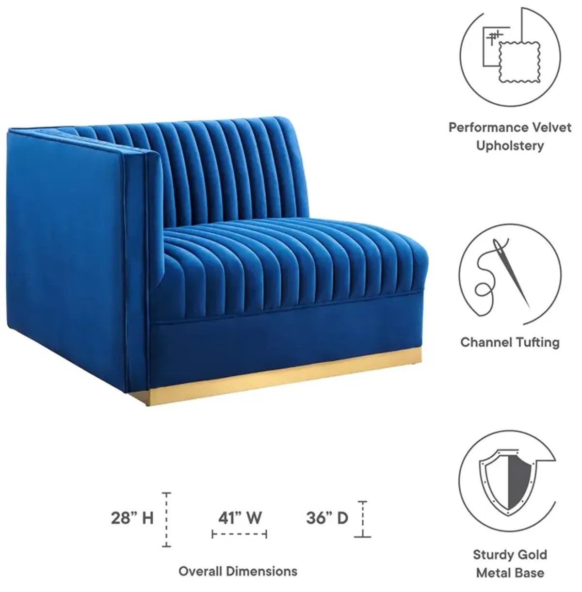 Sanguine Channel Tufted Performance Velvet Modular Sectional Sofa Left-Arm Chair