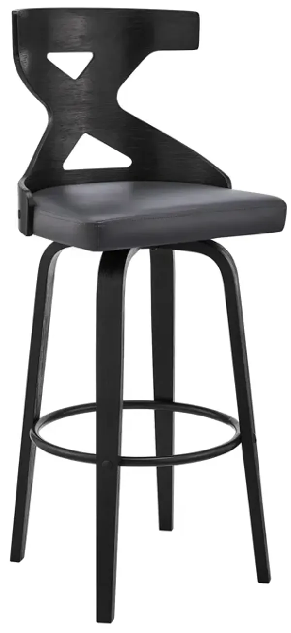 Gayle 30" Swivel Cross Back Grey Faux Leather and Black Wood Bar Stool