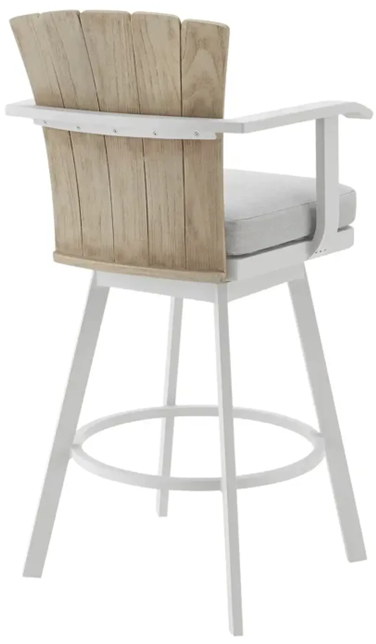 Hazel Outdoor Patio Swivel Bar Stool in Aluminum with Teak Wood and Argent Gray Cushion