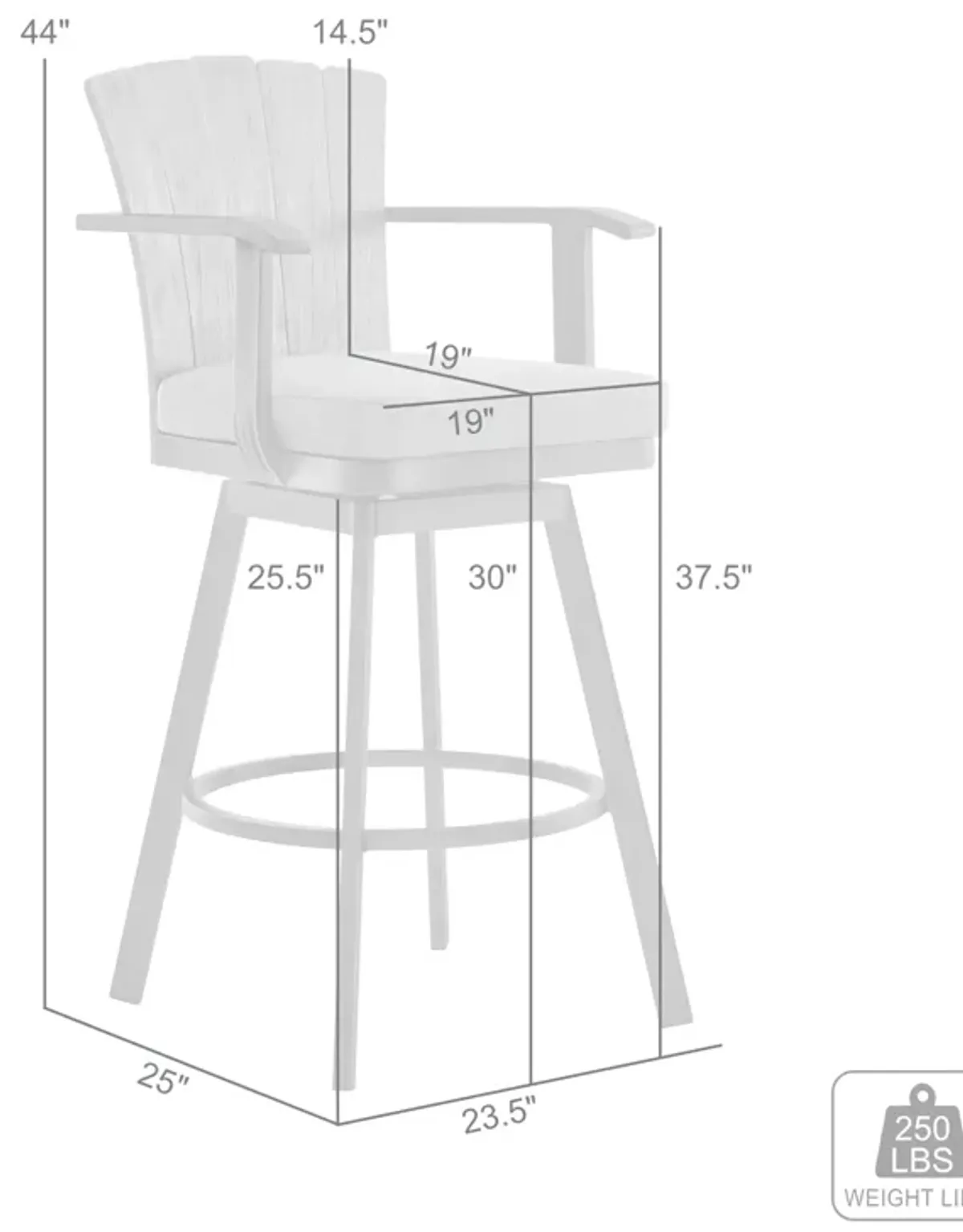 Hazel Outdoor Patio Swivel Bar Stool in Aluminum with Teak Wood and Argent Gray Cushion