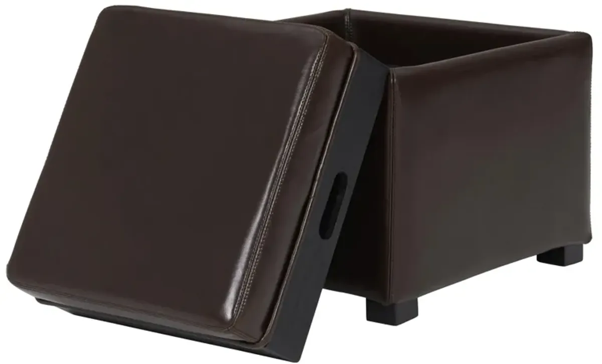 cameron square leather storage ottoman w/ tray, brown