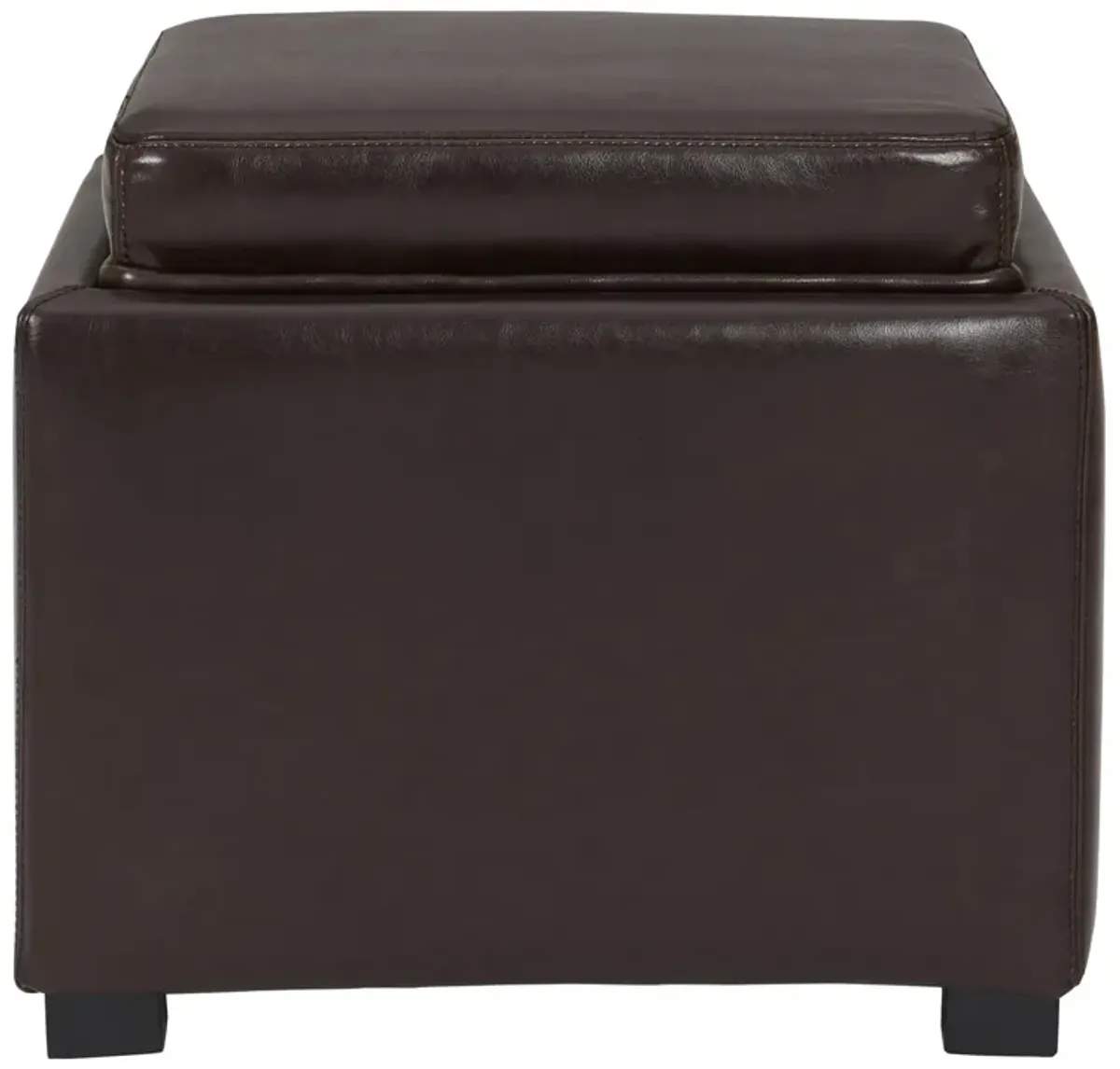 cameron square leather storage ottoman w/ tray, brown